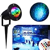 Water Wave Lights Laser Projector - KOOT Outdoor Waterproof LED Ripple Garden Lights RGBW 10 Colors Water Effect or Flame Fire Effect with Remote for Christmas Halloween Indoor Wedding Party Holiday