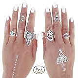 Shirley Turquoise Elephant Head Joint Knuckle Nail Midi Ring Set of 8 Rings