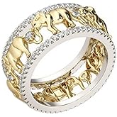 Koguxuix Fashion Jewelry Cubic Zirconia Crystal Cute Elephant Ring Gold and Silver Tow Tone Lucky Animal Rings Size 5-11 for Women(6)