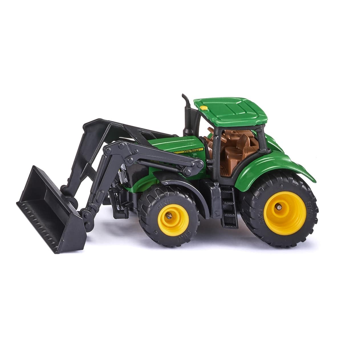 Siku 1395, John Deere Traktor mit Frontlader, Grün, Metall/Kunststoff, Bereifung aus Gummi, Beweglicher Frontlader