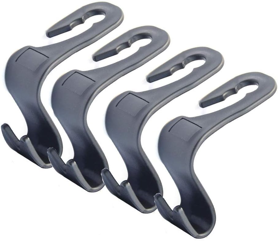 Set of 4 Vehicle Hidden Hooks for Chair Back Hooks for Handbags, Purses, Coats, and Grocery Bags, Universal Vehicle Car Seat Back Headrest Bottle Holder Black