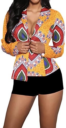 Everkaki Womens Professional OL Blazer Floral Blazer Deep V Neck Suits Lapel Sharp Shoulder Pad Office Blazer