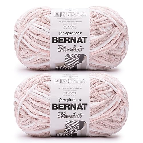 Bernat Blanket Super Bulky Acrylic Yarn - 2 Pack of 300g/10.5oz #6 Chunky Chenille Heavy Weight Yarn for Knitting and Crocheting, Amigurumi, Thick Blankets (Salmon Sand Varigates, 220 Yards 2-Pack)
