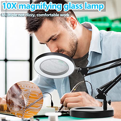 10X Magnifying Glass with Light and Stand, KIRKAS 2in1 Stepless Dimmable LED Magnifying Desk