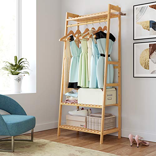 Homfa Bamboo Clothing Rack, Multifunctional Garment Stand for Clothes