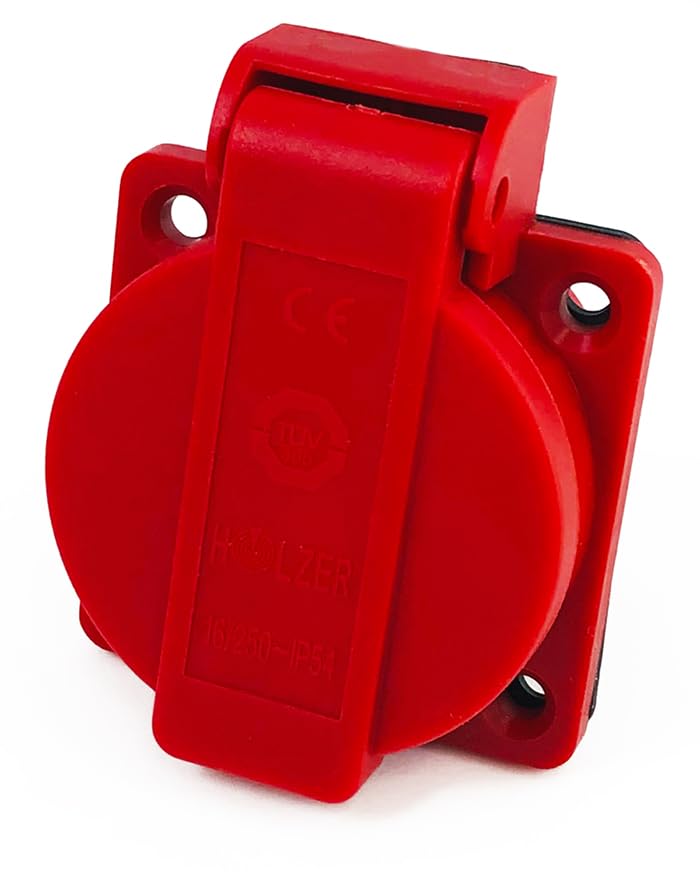 Schuko Socket 16 A with IP54 + Flange Seal (Red) Pack of 8