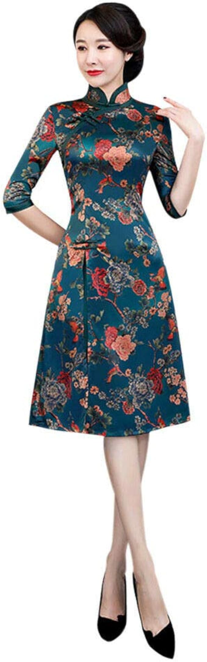 Meijunter Qipao Cinese Cheongsam Per Donna Abito Da Sera In Raso Vintage Elegante In Stile Orientale Verde S Amazon It Abbigliamento