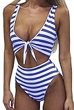 Haloon Womens Spaghetti Strap Tie Knot Front Cutout High Waist One Piece Swimsuit
