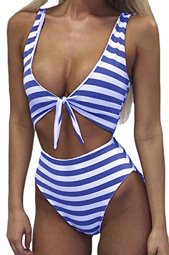 Haloon Womens Spaghetti Strap Tie Knot Front Cutout High Waist One Piece Swimsuit