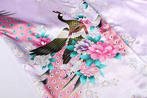Yukata Women's Short Kimono Robe, Peacock&Blossom Design, Lavender XL