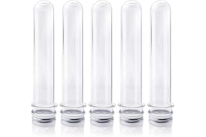 QMET Clear Plastic Test Tubes with Caps,20pcs 25x140mm(45ml) Clear Tubes with 2 Funnel for Scientific Experiments, Party, Decorate The House, Candy Storage