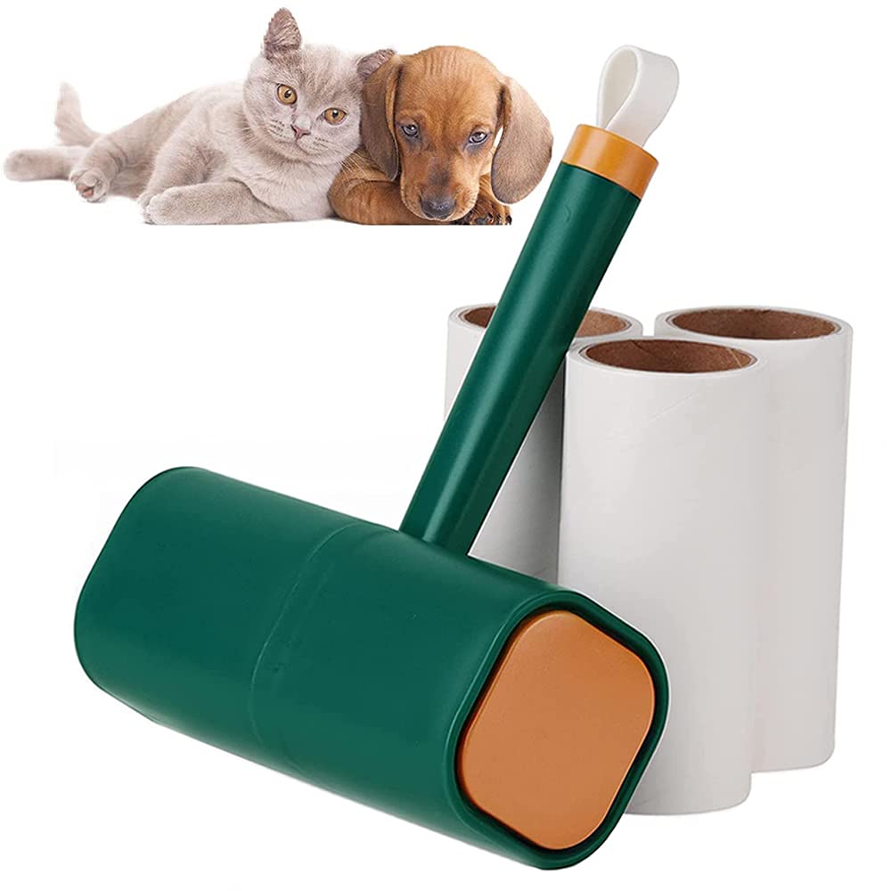 Extra Sticky Roller, Clothes Hair Roller, Animal Hair Removal Brush, Reusable Strong Sticky Lint Remover Brush with 3 Refills for Clothes, Sofa, Carpet, Bed, Furniture (Green)