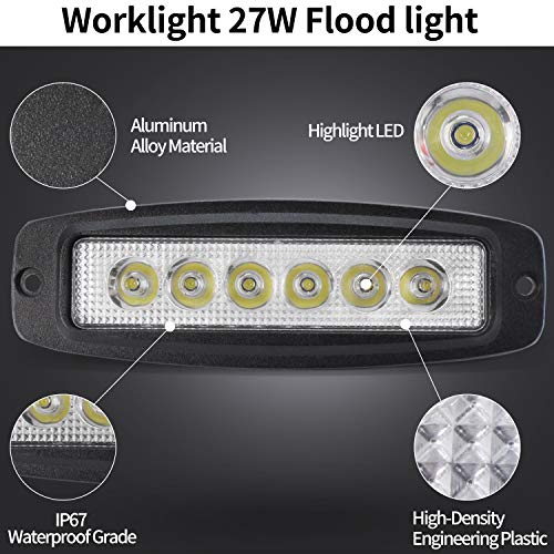 Led Light Bar Slim 7" Driving Work Light Embedded 18W Pods Fog Lights Single Row For Cars Trucks Off Road Motorcycle Motorbike Jeep ATV SUV 4x4 Boat(Pack of 2)