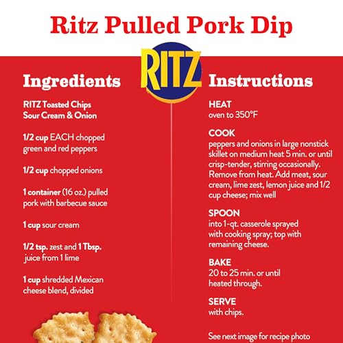 RITZ TOASTED CHIPS SOUR CREAM AND ONION CRACKERS, PARTY SNACKS, FAMILY SIZE, 11.4 OZ