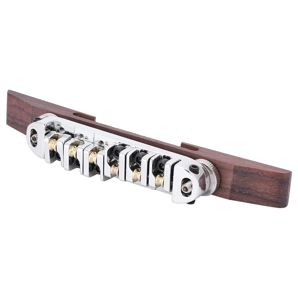 Alomejor Guitar Bridge Copper-zinc Alloy + Rosewood Archtop Guitar Bridge With Adjustable Roller Saddles for 6 String LP SG Jazz Guitar(Silver)