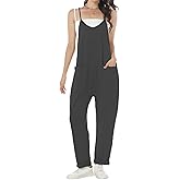Buauty Jumpsuits for Women Casual V Neck Sleeveless Baggy Overalls Spaghetti Strap Jumpers with Pockets Summer Romper Clothes