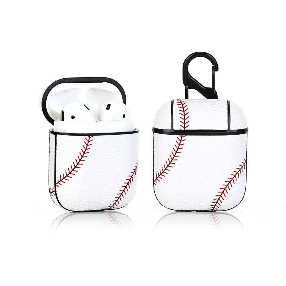 Derhom Airpods Silicone Case Funny Cute Cover Compatible for Apple Airpods 1&2[ Leather Series] (Baseball)