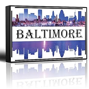 City Skyline Series - Baltimore - Colorful Urban Art - Sunsets and Silhouettes Famous Buildings and Landmarks - Canvas Art Home Art - 12x18 inches