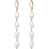 YKKZART Pearl Earrings 14k Gold Plated Long Earrings Dangle Drop for Brides