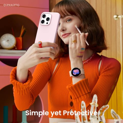 ORNARTO Compatible with iPhone 16 Pro Case 6.3", Slim Liquid Silicone 3 Layers Soft Gel Rubber Shockproof Protective Case with Anti-Scratch Microfiber Lining-Chalk Pink