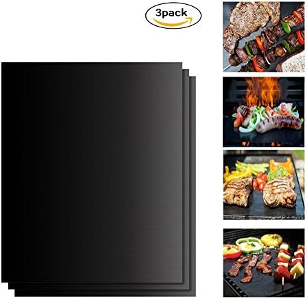 Grill Mat Set of 3- 100% Non-stick BBQ Grill Mats- FDA-Approved, PFOA Free, Reusable , and Easy to Clean- Works on Gas , Charcoal , Electric Grill and More - 16.16 x 13 Inch