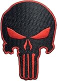 Black Red Skull Sew on Iron on Embroidered Applique Patch - Black and Red - By Ranger Return (RR-IRON-PUNI-SKUL-BKRD)