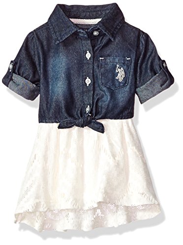 U.S. Polo Assn. Baby Girls' Casual Dress, Vanilla, 6/9 Months