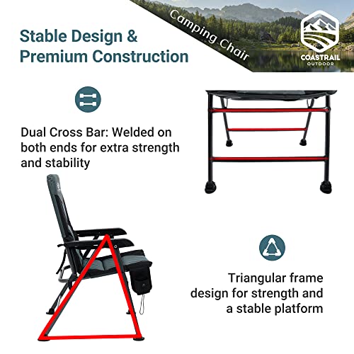 Coastrail Outdoor XL Comfort Camping Folding Chair 400lb Padded Hard