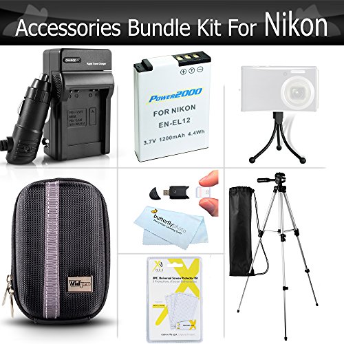 Essential Accessories Kit For Nikon Coolpix S9900, S9700, S9500, AW130, S800c S6300 S6200 S8200 S9300 S9200, A900 Digital Camera Includes Replacement EN-EL12 Battery + Charger + Case + Tripod + More
