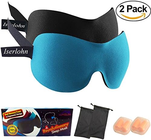 Whalek 3D Contoured Sleep Mask (Pack of 2 ),Eye Mask for Sleeping–Blindfold with Ear Plugs,Travel Pouch,Night Blinder Eyeshade for Women, Men, Kid