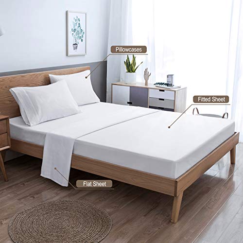 VEEYOO Twin XL Size Bed Sheet Set - 3 Piece Brushed Microfiber 1800 Bedding Set, Hypoallergenic Comfortable Fitted Sheet - 16 inches Deep Pocket, 1 Flat Sheet 1 Fitted Sheet 1 Pillowcase, White - Thumbnail 2