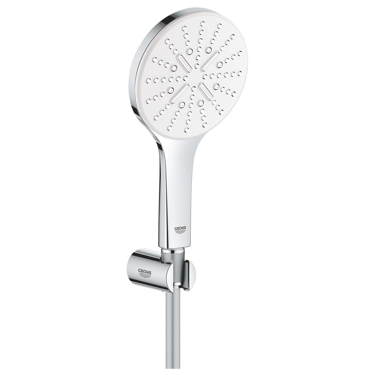 GROHE Rainshower 130 Smartactive Shower Set Water-Saving 3-Spray 130mm Hand Shower with 1500mm Silverflex Hose and Wall Holder Chrome Finish and White Spray Plate Made in Germany 26581LS0