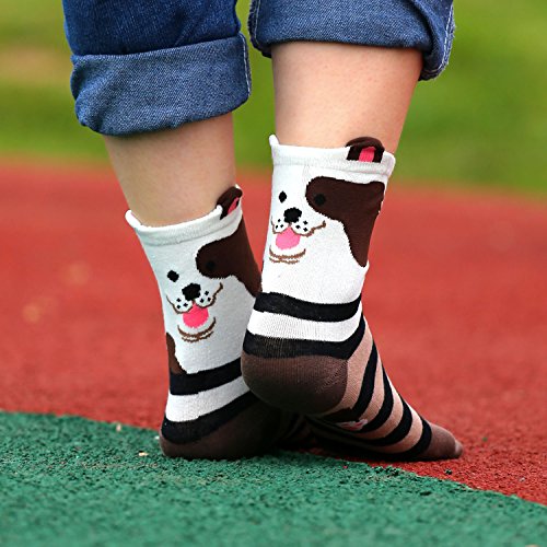 Cartoon Cotton Dog Crew Socks - KEAZA Package Novelty Liner Socks for Women 5-pack WZ10 (C1)
