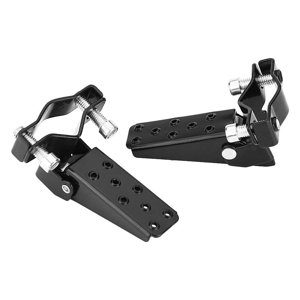 Motorcycle Foot Pegs, Black, Metal, Universal Rear Passenger Footrests, Clamp-On Highway Pegs, Pair