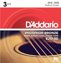 D'Addario EJ17-3D Phosphor Bronze Acoustic Guitar Strings, Medium, 13-56, 3 Sets
