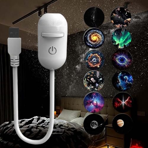YOOJ® 2-in-1 Galaxy Projector & Starry Night Light, 360° Adjustable LED Space Lamp, HD Image with 12 Interchangeable Starry Sky Patterns, Nebula Planetarium Mood Light for Bedroom Ceiling Decor