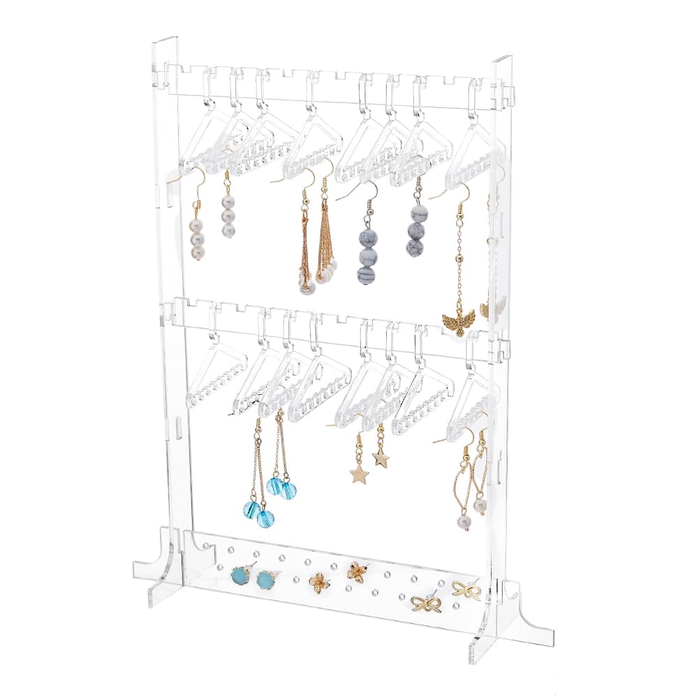 SUPERFINDINGS 1 Set Transparent Acrylic Earring Display Stand with 16pcs 128 Holes Coat Hangers Stud Earring Jewelry Show Holder Plastic Display Rack Stand Organizer for Jewelry Display Retail Store