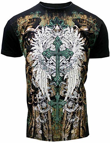 Konflic Men's New Men's Cross Wings Designer Graphic Tee M Black
