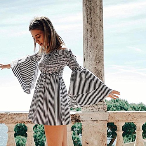 Mini Dress,Agrintol Casual Womens Holiday Off Shoulder Stripe Long Sleeve Party Dress (XL, Black)