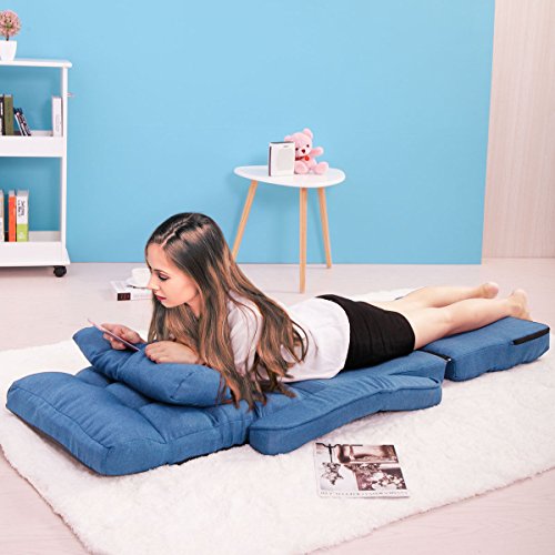 Blue Adjustable Folding Lazy Sofa Floor Chair Sofa Lounger Bed w/ Armrests & Pillow For Leisure - Thumbnail 3