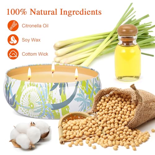 Citronella Candle Outdoor, 3 Wicks 36oz Garden Citronella Candles Gift Set, 240-300 Hour Burn Natural Soy Wax Candle for Outdoors, Indoors, Home, Garden, Patio, Camping