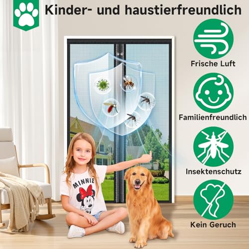 HOFUDON Fly Screen Balcony Door Magnetic 90 x 210 cm, Full Continuous Magnetic Closure No Gaps for Fibreglass Fly Screen Door, Insect Protection, No Drilling, Tear-Resistant, Weatherproof, 4 cm Strap Top
