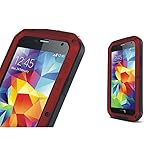 Love Mei Shockproof Waterproof Dust/Dirt/Snow Proof Aluminum Metal Gorilla Glass Military Heavy Duty Protection Case Cover for Samsung Galaxy S5 S V I9600 Red