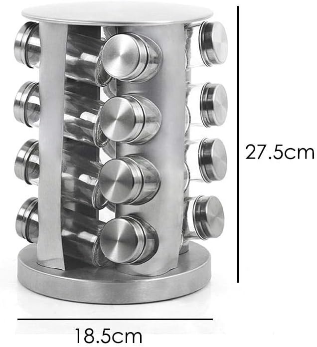 Stainless Steel Rotating Seasoning Rack,Spice Carousel With 16 Spice Jars, Rotatable 360 °, Spice Jars For Sprinkling, Stainless Steel, Silver, Steel