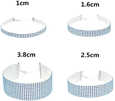 NEOWOO Thick Wide Clear Crystal Rhinestone Choker Necklace for Women Set of 4 with 4 Inch Extension (Blue)