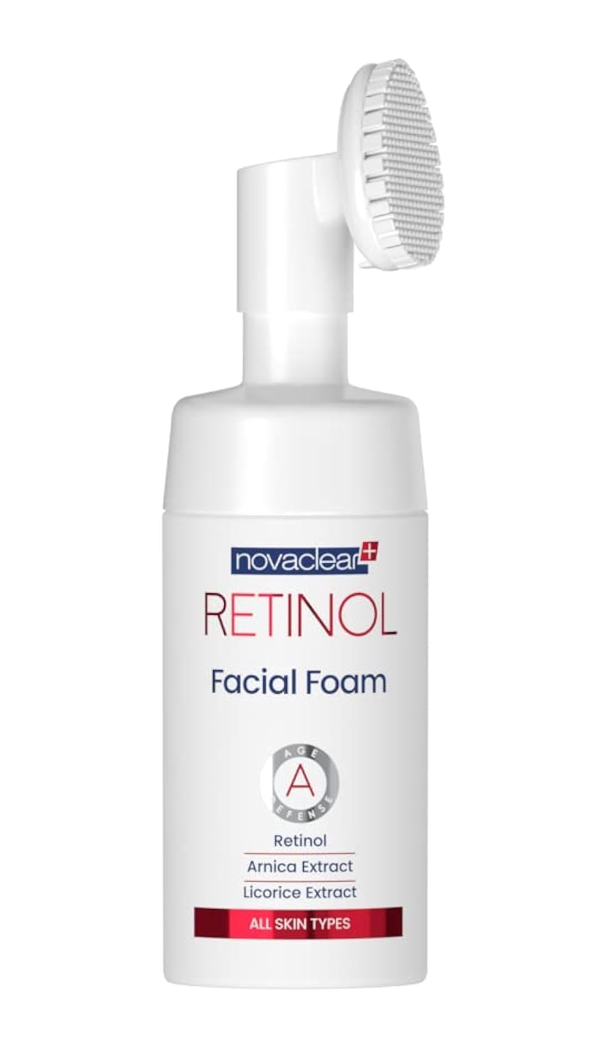 Novaclear Retinol Facial Foam Cleanser – Anti-Aging Face Wash with Retinol, Arnica Extract & Licorice – Silicone Brush for Deep Cleansing, Exfoliation & Microcirculation – For Mature Skin – 100 ML