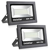 Ustellar 2 Pack 60W LED Flood Light, IP66 Waterproof, Outdoor Super Bright Security Lights, 300W Halogen Bulb Equivalent, 5000K Daylight White, Floodlight Landscape Wall Lights
