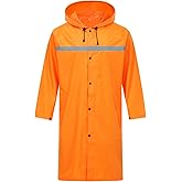 ProHydra Mens Long Safety Rain Coats with Air Vents Reflective Stripes Waterproof Packable Rain Jacket with Hood Lightweight