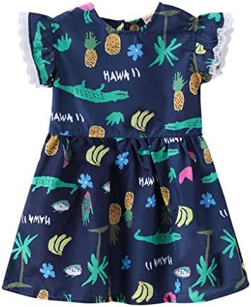 QQ1980s 1-5Years Old Girls Princess Dresses Lace Cuff Flower Print with Back Zip Dress Ethnic