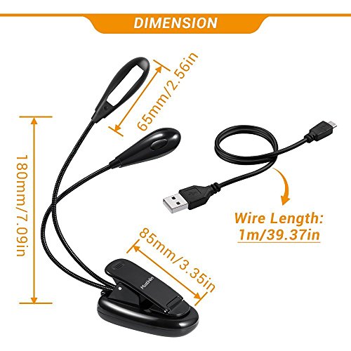 MustWin 12 LED Clip On Book Light, Rechargeable Reading Light 9 Levels Brightness, Music Stand Light Travel Lamp for Kids, eBook Readers, Music Players with USB Cable - Thumbnail 6